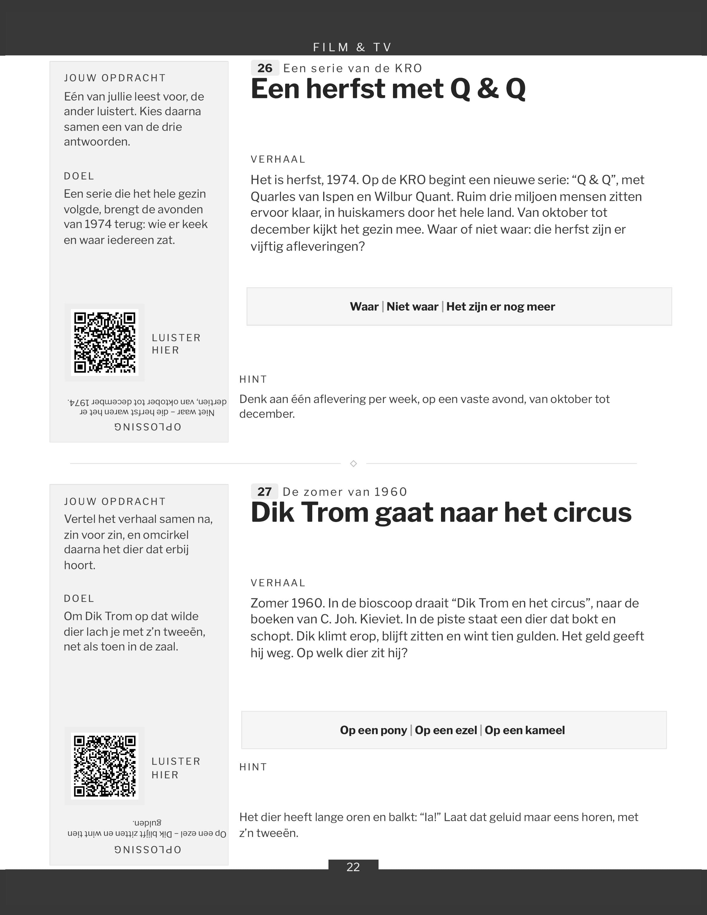 Een pagina uit de rubriek Film & tv: twee spellen en hun vierkantje