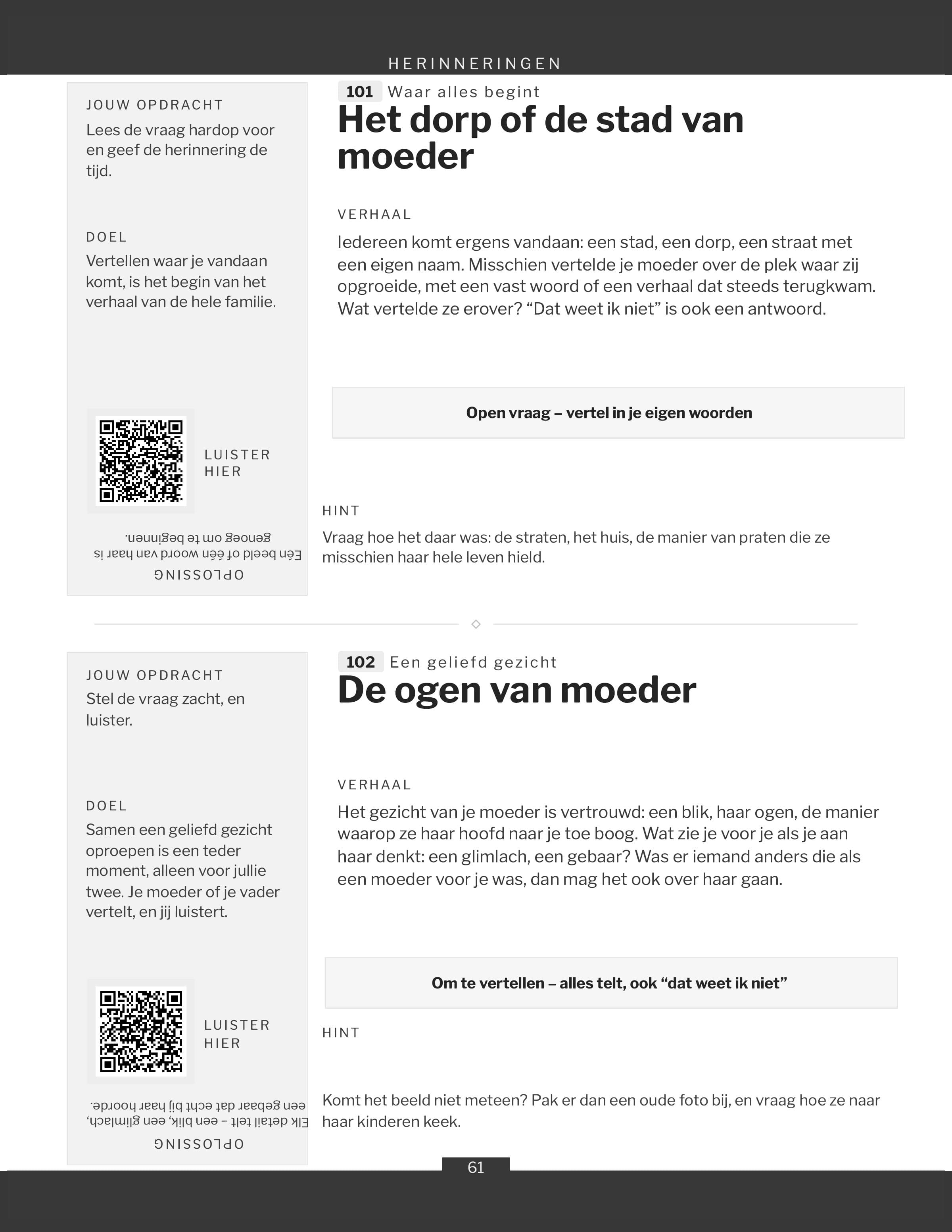 Een pagina uit de rubriek Herinneringen: twee spellen en hun vierkantje